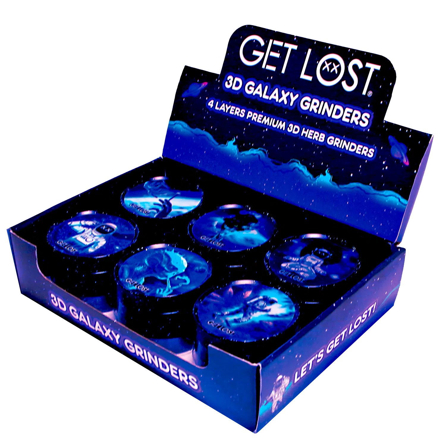 G3DG-6PK-001 - Get Lost Galaxy 3D Herb Grinders – 63mm (6 Count) Set 01 - Image 3