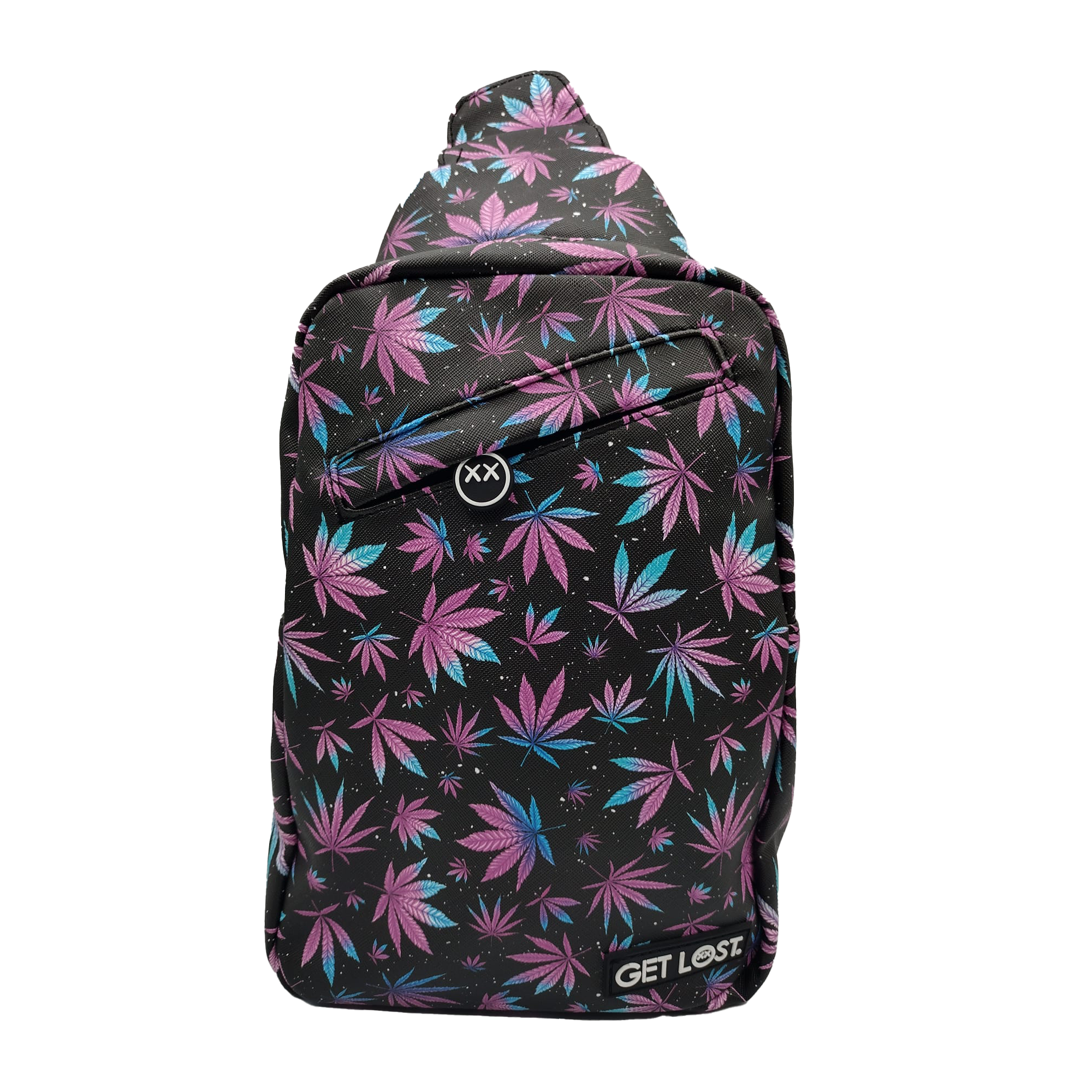 SB-SL-017 Get Lost - Premium Saffiano Leather Shoulder Bag (Purple and Blue Leaves)