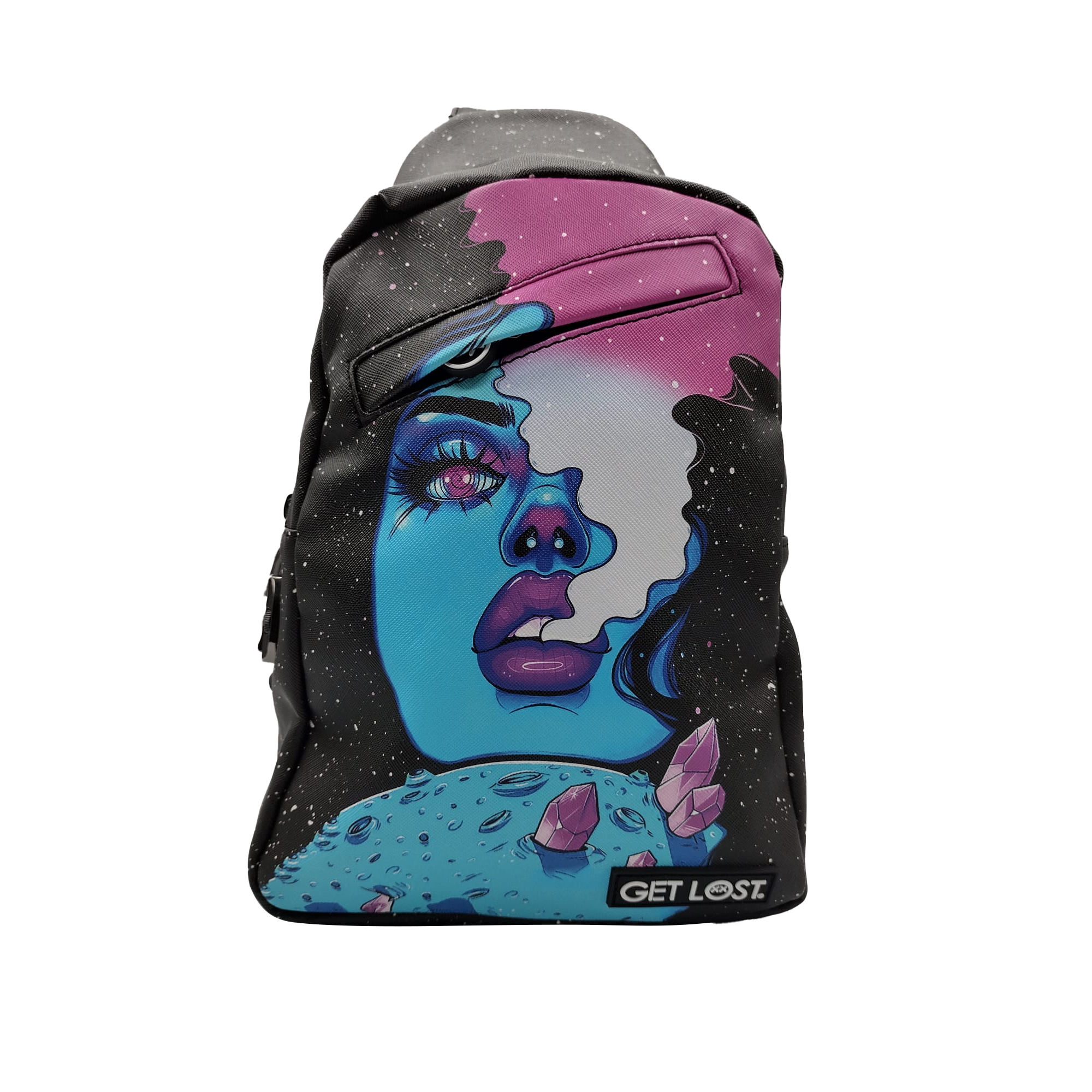SB-SL-002 Get Lost - Premium Saffiano Leather Shoulder Bag (Galaxy Blue Smoking Girl)