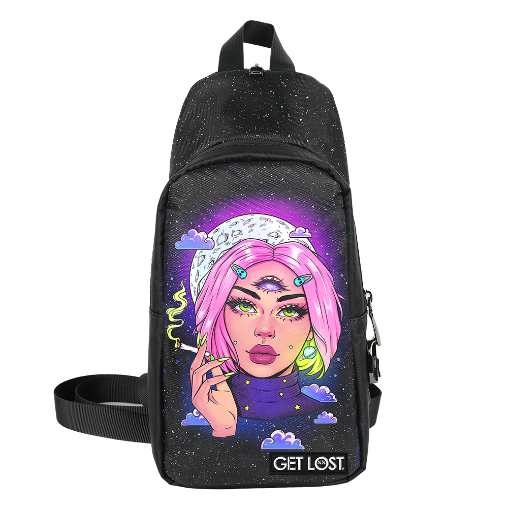 CB-SL-001 Get Lost Saffiano Leather Smell-Proof Premium Convertible Bag (Galactic Pink Hair Girl)
