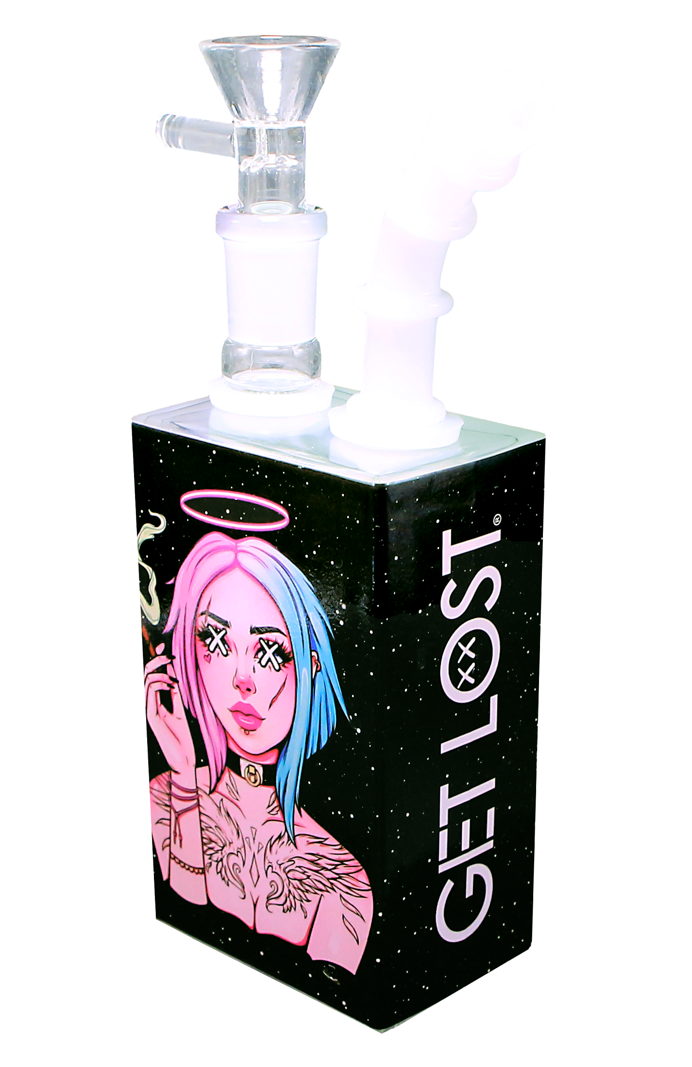 JB-001 Get Lost Glass Juice Box Pipe (Angel Girl) - Image 2