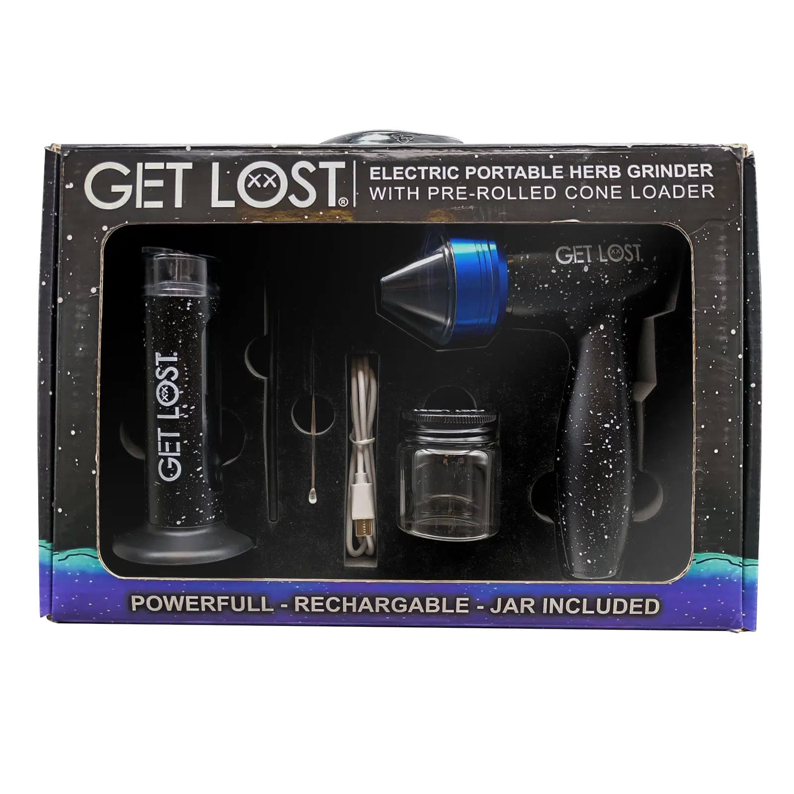 PEG-PUR-002 Get Lost Electric Portable Herb Grinder With Pre-Rolled Cone Loader (Purple) - Image 3