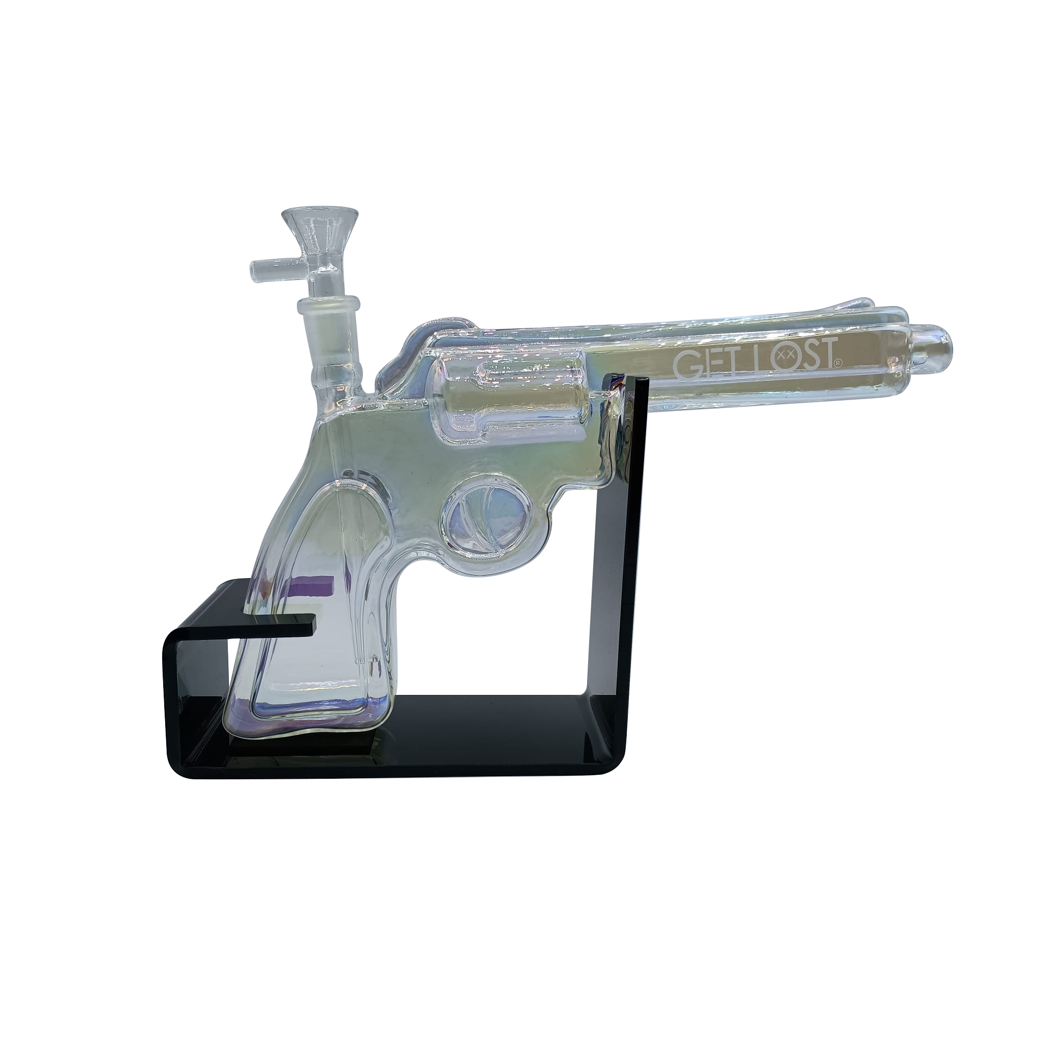 PG-CBLK-001 Get Lost Pistol Gun Glass Water Pipe (Clear Black) - Image 5