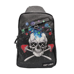SB-SL-009 Get Lost - Premium Saffiano Leather Shoulder Bag (Galaxy Skull)
