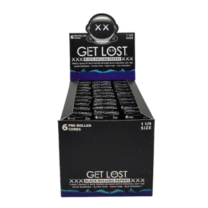 BPRC-114-001 Get Lost - Black Pre Rolled Cones Tip Trapezoid  1 1/4" (6 count, 30 Pack Display)