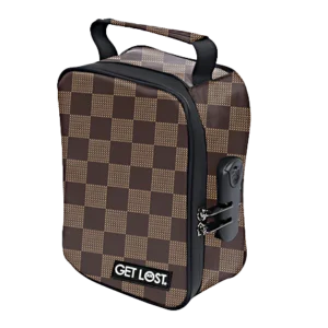 CSB-SL-015 Get Lost Premium Saffiano Leather Stash Bag (Brown Squares)