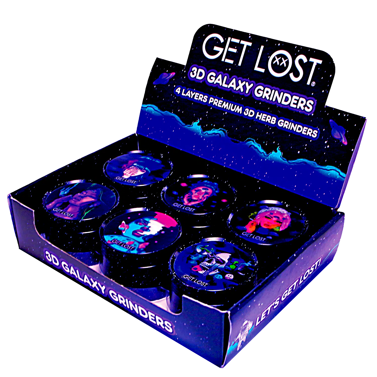 G3DG-6PK-005 - Get Lost Galaxy 3D Herb Grinders – 63mm (6 Count) Set 05 - Image 3