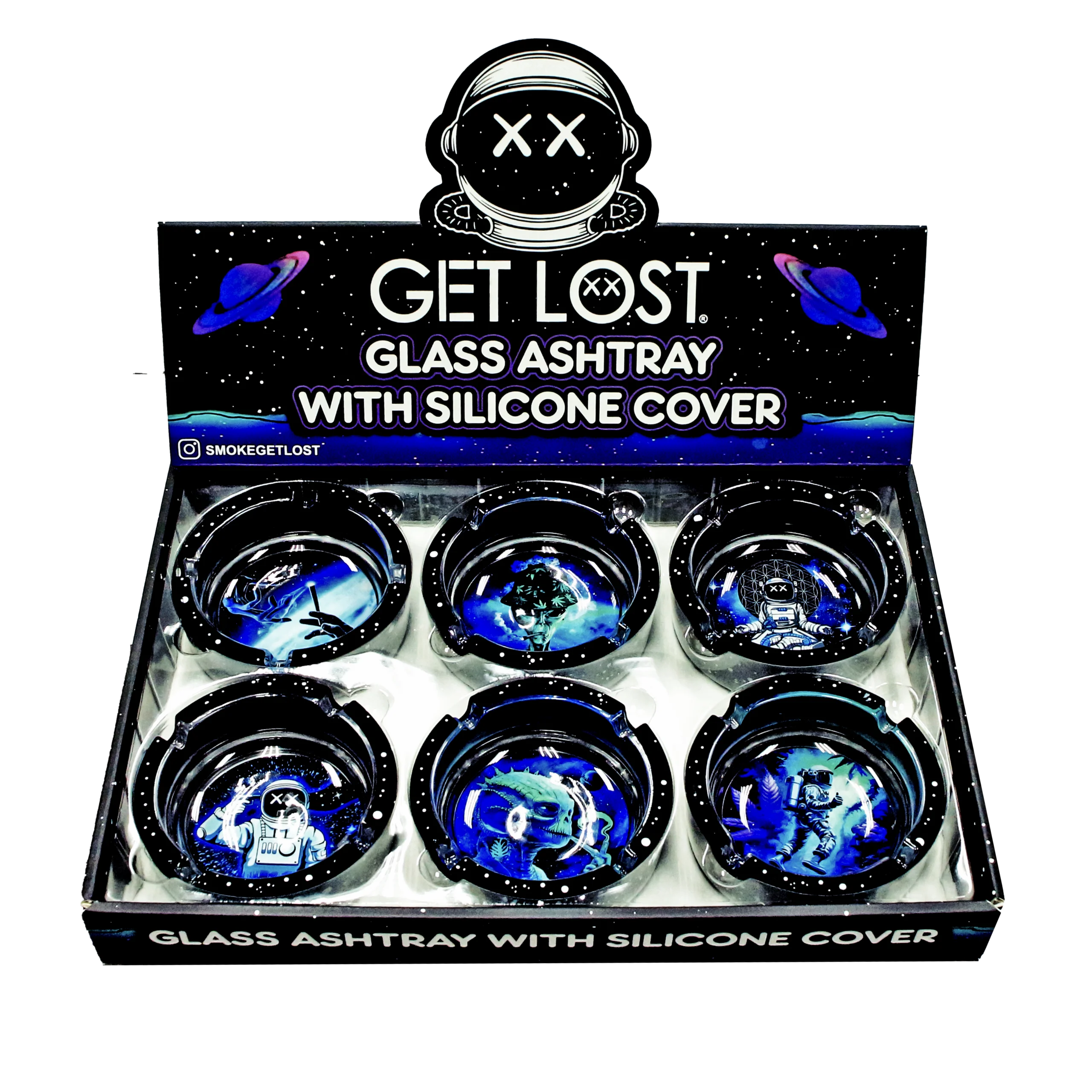 SA-6PK-011 Get Lost Glass Ashtray With Silicone Set 1 (6 Count)