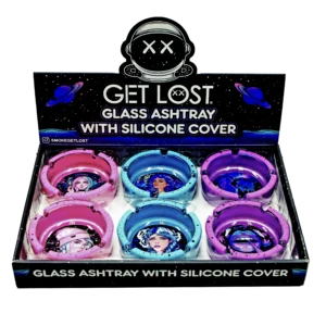 SA-6PK-016 Get Lost Glass Ashtray With Silicone Set6 (6 Count)
