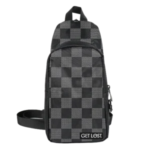 CB-SL-014 Get Lost Saffiano Leather Smell-Proof Premium Convertible Bag (Black Squares)
