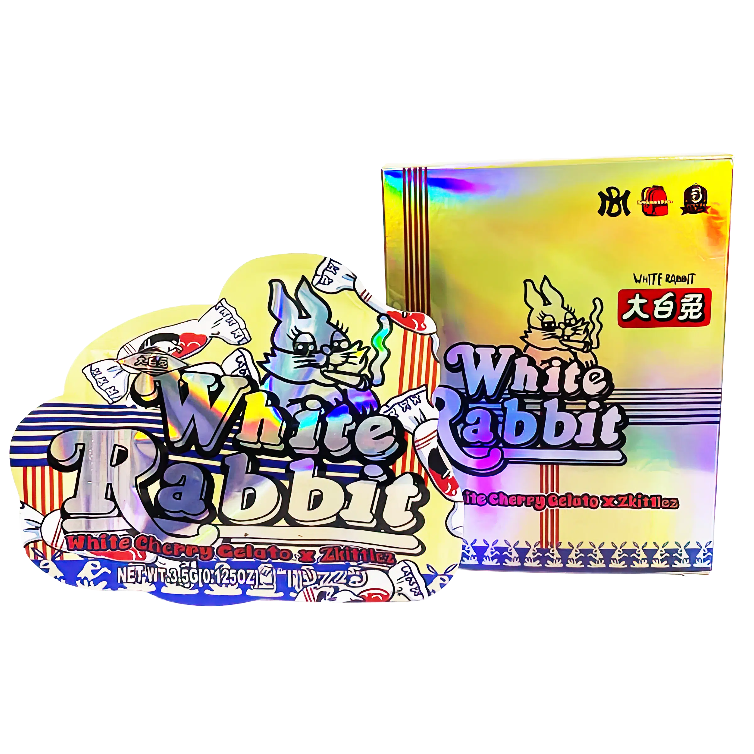 Bag-n-Box 3.5g Mylar Packaging Set (25 Count Bags + Display Boxes) - White Rabbit BNB-Shaped-041