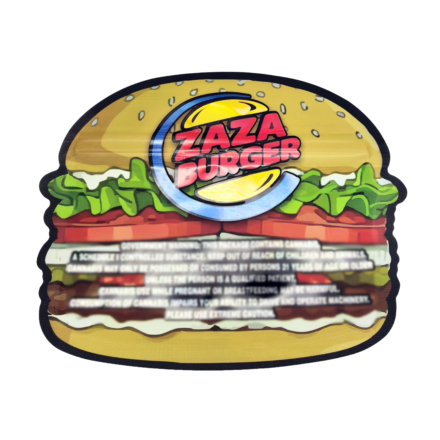 50 Pack – 3.5g Special Die Cut Shaped Mylar Bag - Zaza Burger - BURGER-SMB-004 - Image 2