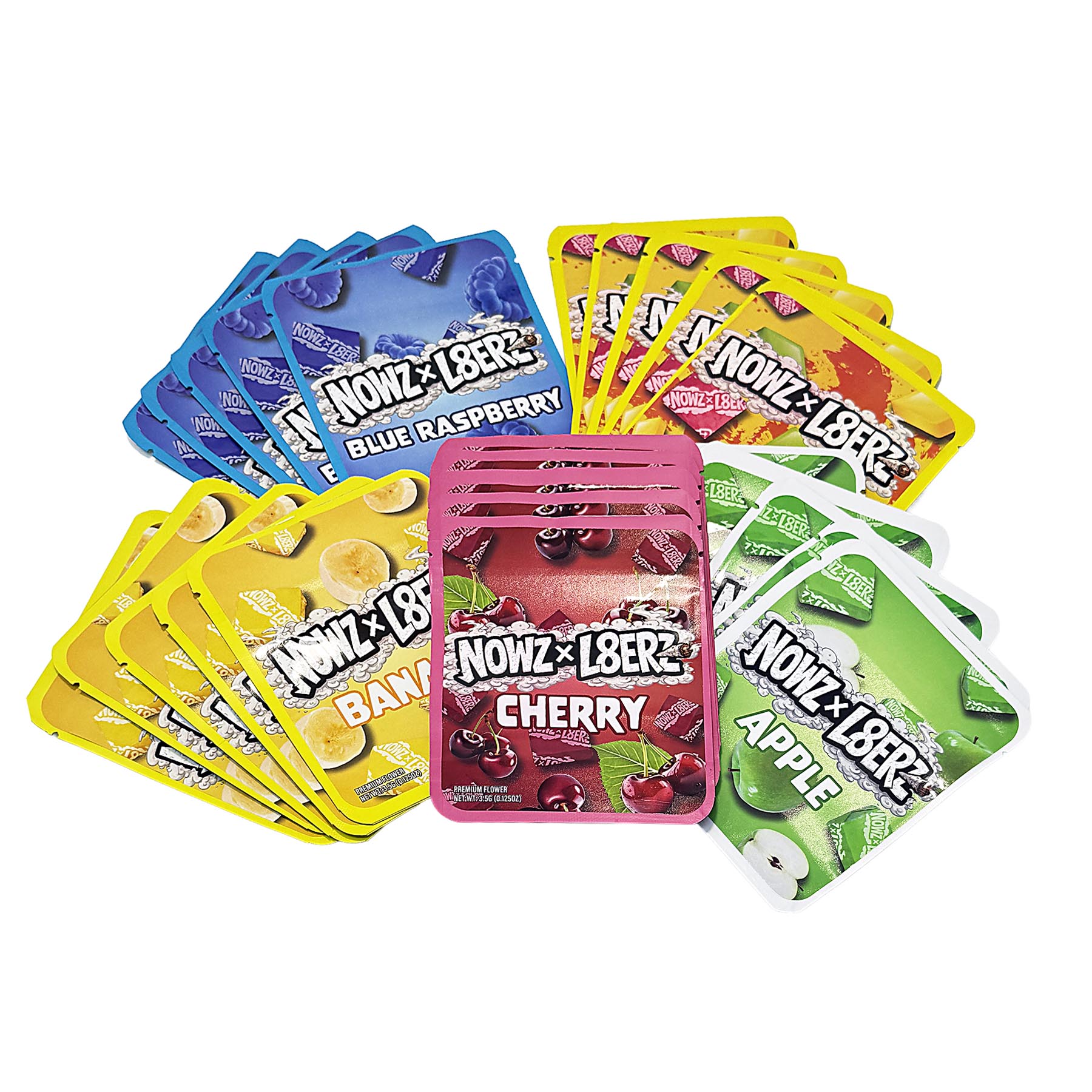 25 Pack 3.5g Thick Sticker Mylar Bags Premium Smell Proof Packaging Mix | Now & Later Candy Collection (STB-35-012)